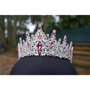 Icy Pink Crystal Silver Crown Tiara, Princess Tiara, Wedding Headband Bridal
